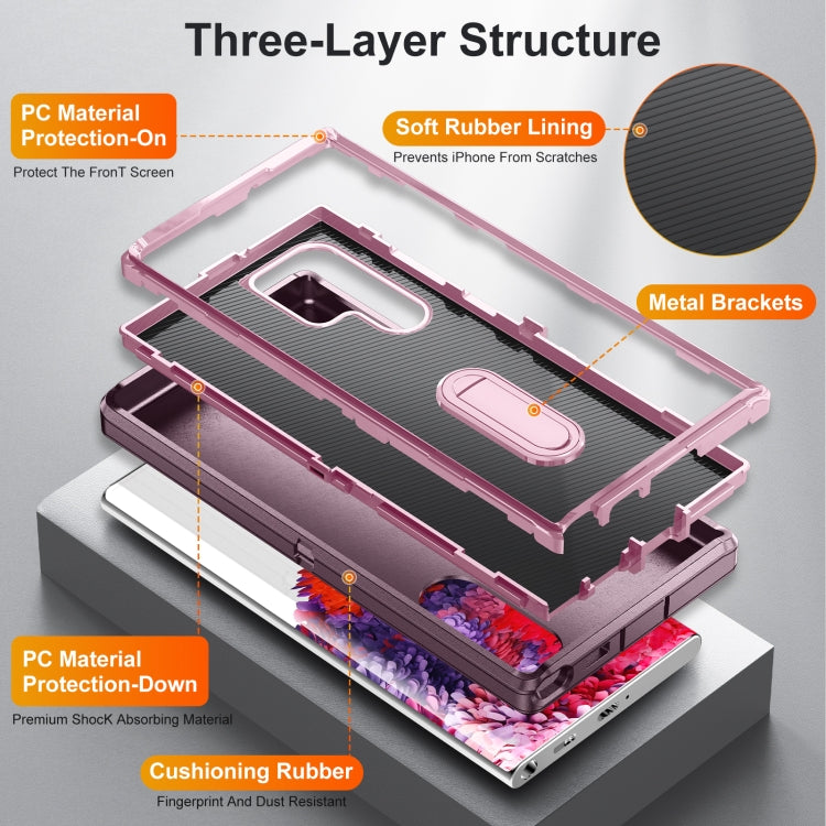 For Samsung Galaxy S22 Ultra 5G 3 in 1 Rugged Holder Phone Case(Purple+Pink) - free shipping - PMC TechLife - Order now!