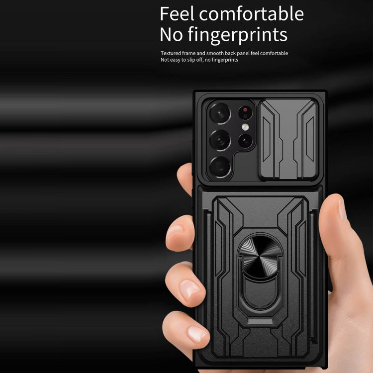 For Samsung Galaxy S22 Ultra 5G Sliding Camshield Card Phone Case(Black) - free shipping - PMC TechLife - Order now!