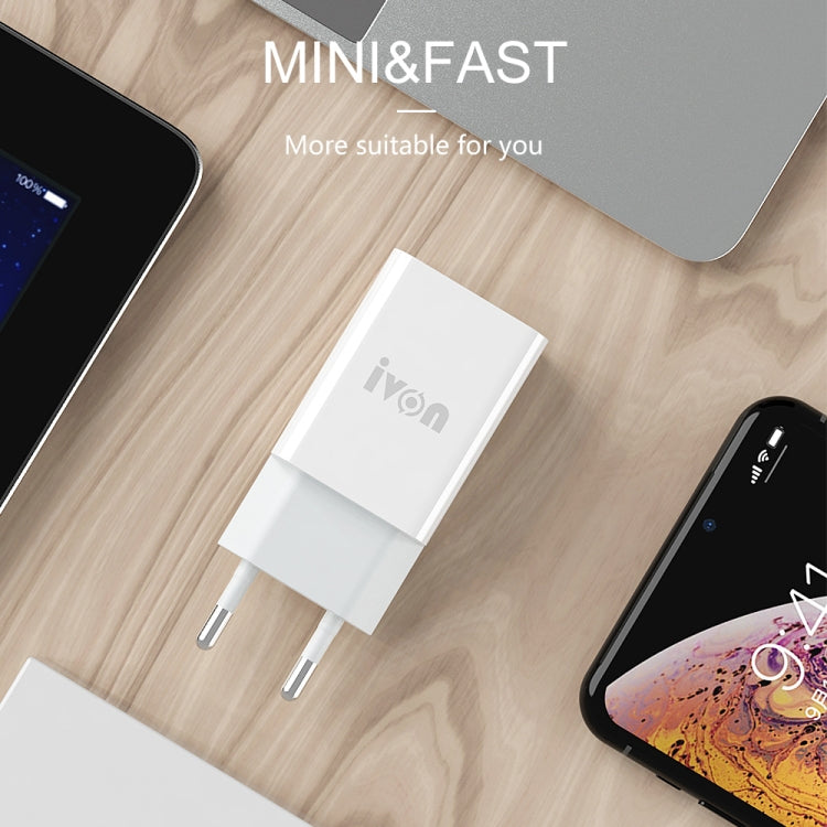 IVON AD-33 2 in 1 2.1A Single USB Port Travel Charger + 1m USB to 8 Pin Data Cable Set, US Plug(White) - USB Charger by IVON | Online Shopping South Africa | PMC TechLife | Buy Now Pay Later Mobicred