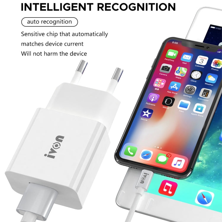 IVON AD-35 2 in 1 18W QC3.0 USB Port Travel Charger + 1m USB to 8 Pin Data Cable Set, EU Plug(White) - USB Charger by IVON | Online Shopping South Africa | PMC TechLife