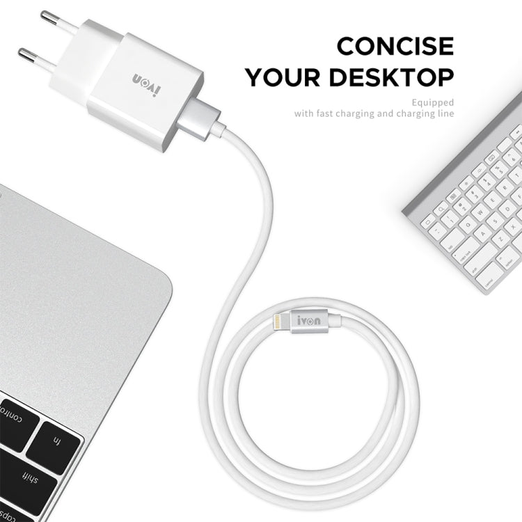 IVON AD-35 2 in 1 18W QC3.0 USB Port Travel Charger + 1m USB to 8 Pin Data Cable Set, US Plug(White) - USB Charger by IVON | Online Shopping South Africa | PMC TechLife