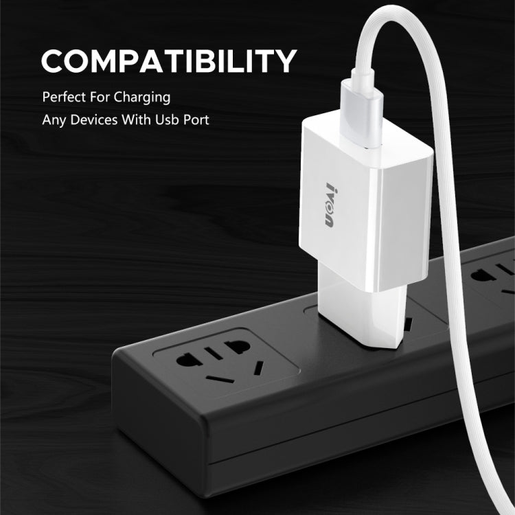 IVON AD-35 2 in 1 18W QC3.0 USB Port Travel Charger + 1m USB to Micro USB Data Cable Set, US Plug(White) - free shipping - PMC TechLife - Order now!