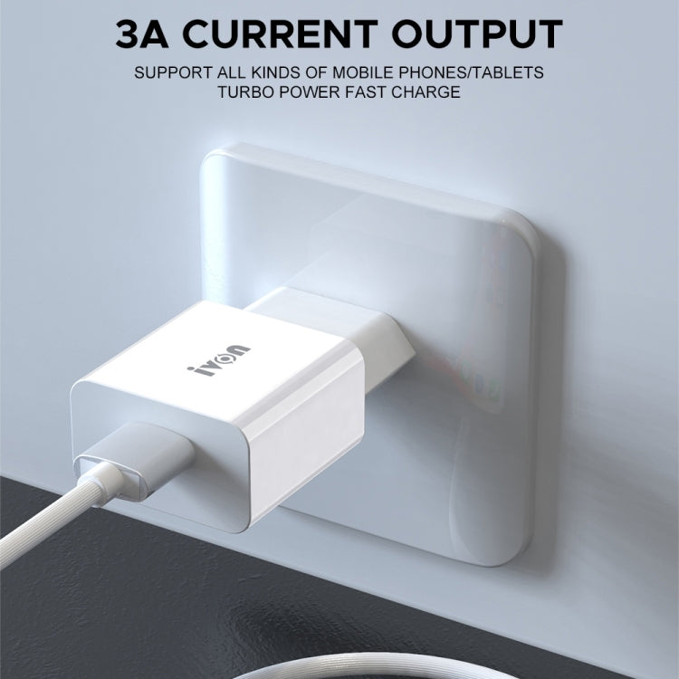 IVON AD-35 2 in 1 18W QC3.0 USB Port Travel Charger + 1m USB to Micro USB Data Cable Set, US Plug(White) - free shipping - PMC TechLife - Order now!