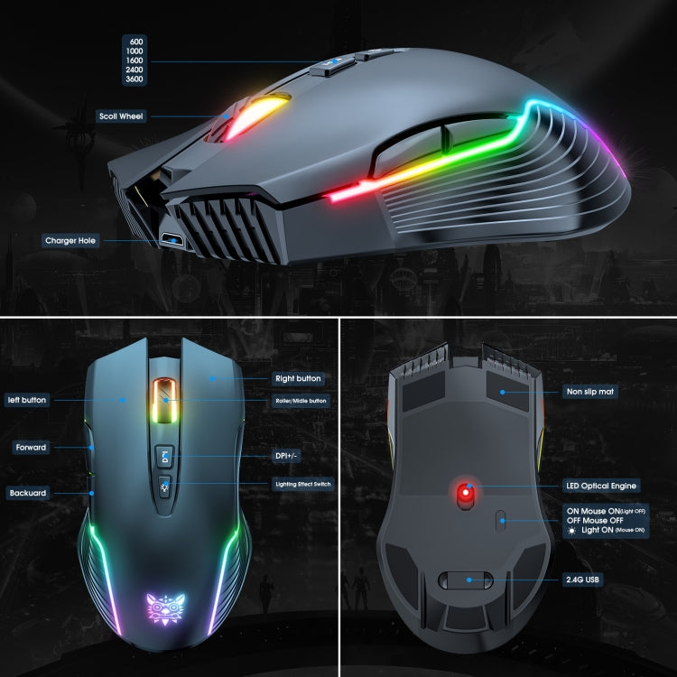 ONIKUMA CW905 2.4G RGB Lighting Wireless Mouse(Black) - free shipping - PMC TechLife - Order now!