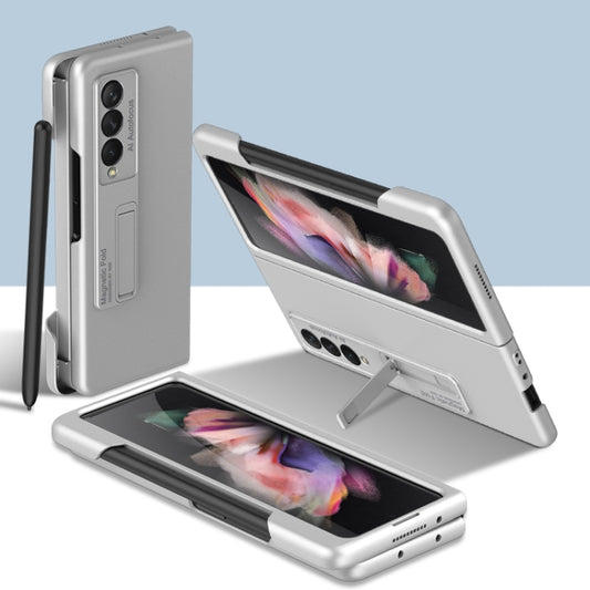 For Samsung Galaxy Z Fold3 5G GKK Ultra-thin PC Phone Flip Case with Holder & Side Pen Slot(Silver) - Galaxy Phone Cases by GKK | Online Shopping South Africa | PMC Jewellery