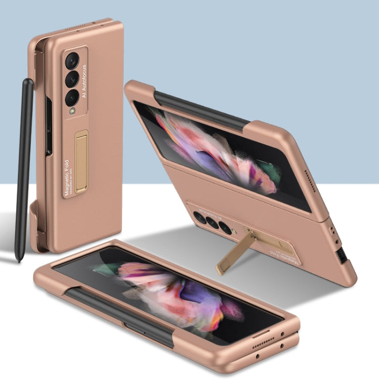 For Samsung Galaxy Z Fold3 5G GKK Ultra-thin PC Phone Flip Case with Holder & Side Pen Slot(Mist Gold) - Galaxy Phone Cases by GKK | Online Shopping South Africa | PMC Jewellery