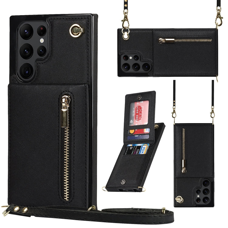 For Samsung Galaxy S22 Ultra 5G Cross-body Square Zipper Card Holder Bag Phone Case(Black) - Galaxy S22 Ultra 5G Cases by PMC TechLife | Online Shopping South Africa | PMC TechLife