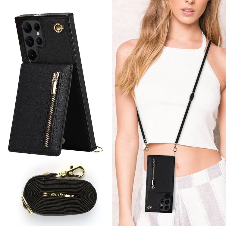 For Samsung Galaxy S22 Ultra 5G Cross-body Square Zipper Card Holder Bag Phone Case(Black) - Galaxy S22 Ultra 5G Cases by PMC TechLife | Online Shopping South Africa | PMC TechLife