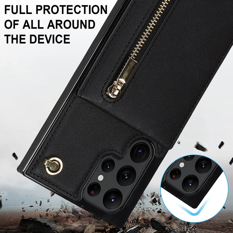 For Samsung Galaxy S22 Ultra 5G Cross-body Square Zipper Card Holder Bag Phone Case(Black) - Galaxy S22 Ultra 5G Cases by PMC TechLife | Online Shopping South Africa | PMC TechLife