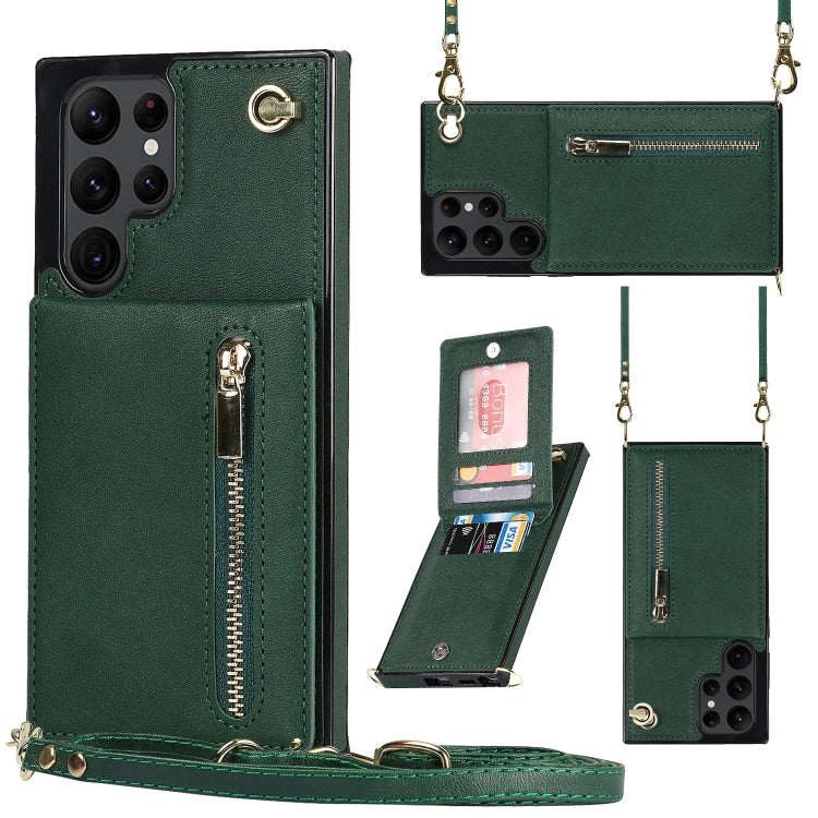 For Samsung Galaxy S22 Ultra 5G Cross-body Square Zipper Card Holder Bag Phone Case(Green) - free shipping - PMC TechLife - Order now!