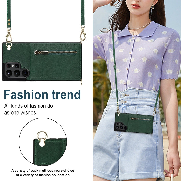 For Samsung Galaxy S22 Ultra 5G Cross-body Square Zipper Card Holder Bag Phone Case(Green) - free shipping - PMC TechLife - Order now!