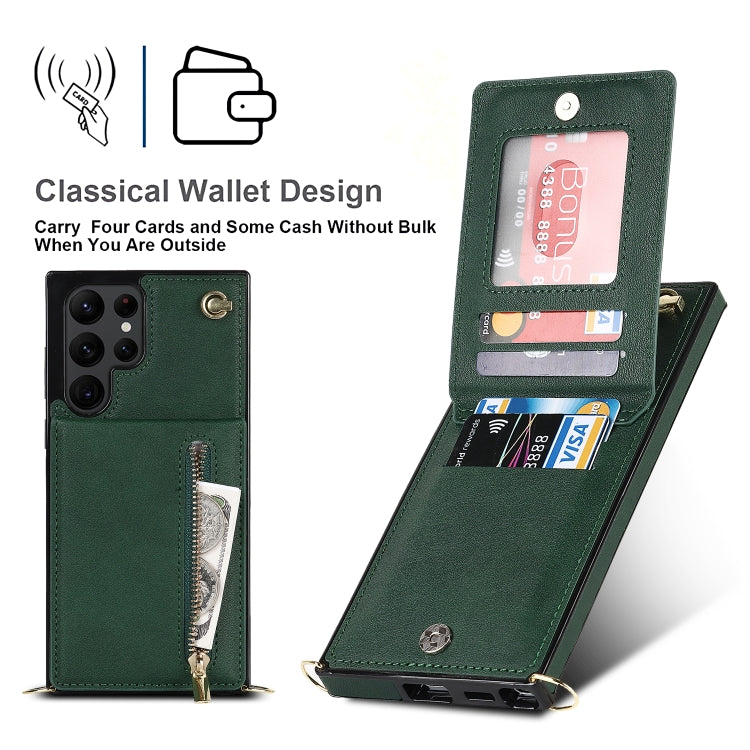 For Samsung Galaxy S22 Ultra 5G Cross-body Square Zipper Card Holder Bag Phone Case(Green) - free shipping - PMC TechLife - Order now!