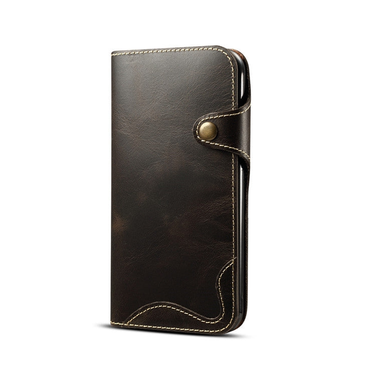 For iPhone XR Denior Oil Wax Cowhide Magnetic Button Horizontal Flip Leather Case with Card Slots & Wallet(Black) - free shipping - PMC TechLife - Order now!