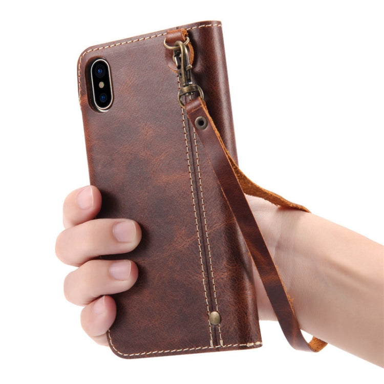 For iPhone XR Denior Oil Wax Cowhide Magnetic Button Horizontal Flip Leather Case with Card Slots & Wallet(Black) - free shipping - PMC TechLife - Order now!