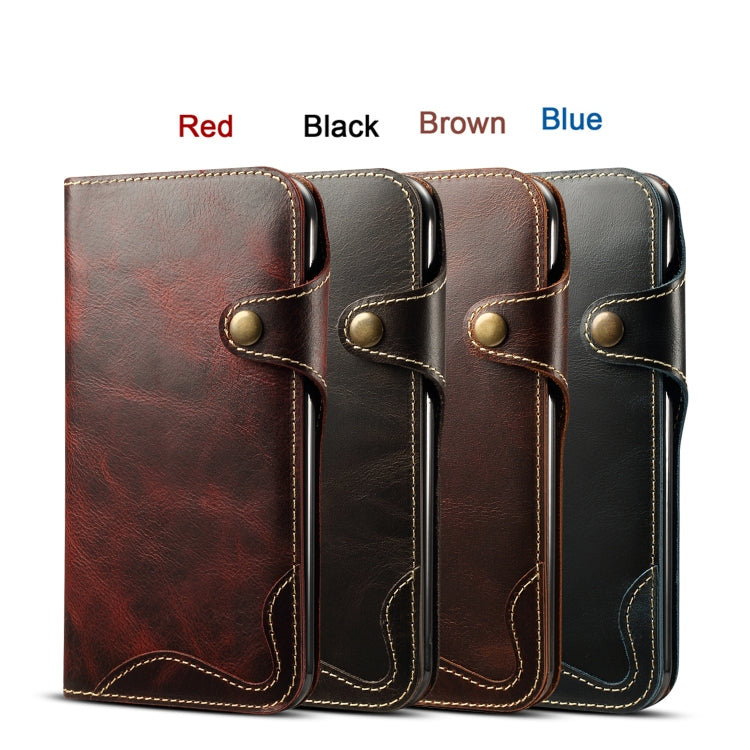 For iPhone XR Denior Oil Wax Cowhide Magnetic Button Horizontal Flip Leather Case with Card Slots & Wallet(Black) - free shipping - PMC TechLife - Order now!