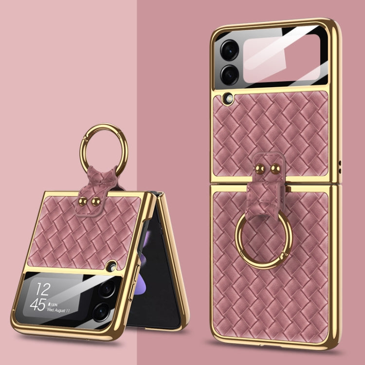 For Samsung Galaxy Z Flip3 5G GKK Integrated Plating Weave Texture Phone Case with Ring Holder(Rose) - Galaxy Phone Cases by GKK | Online Shopping South Africa | PMC Jewellery