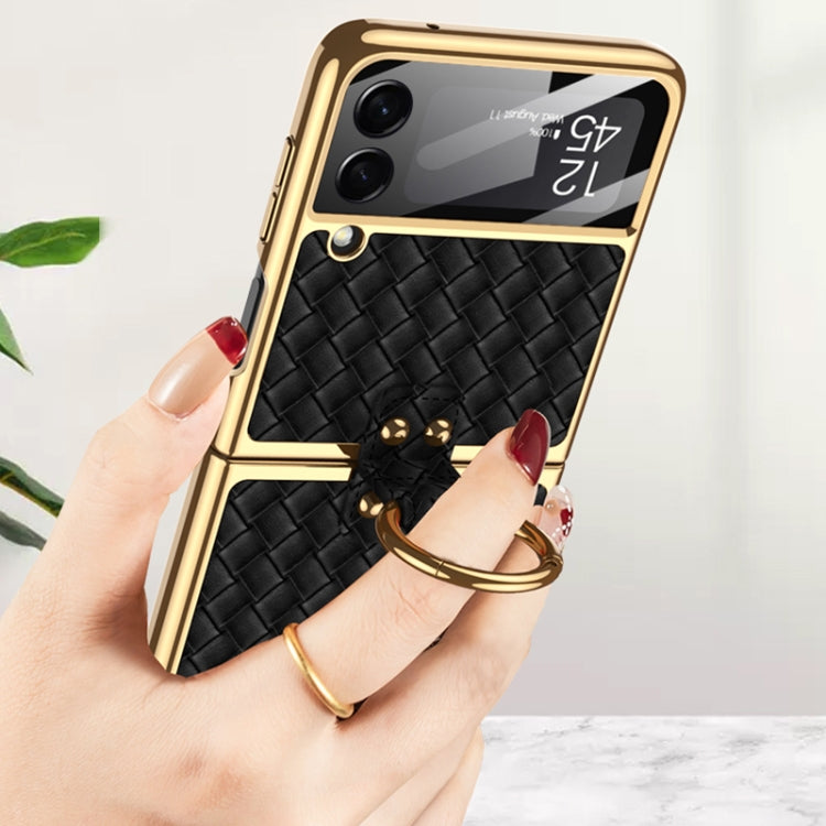 For Samsung Galaxy Z Flip3 5G GKK Integrated Plating Weave Texture Phone Case with Ring Holder(Black) - Galaxy Phone Cases by GKK | Online Shopping South Africa | PMC Jewellery