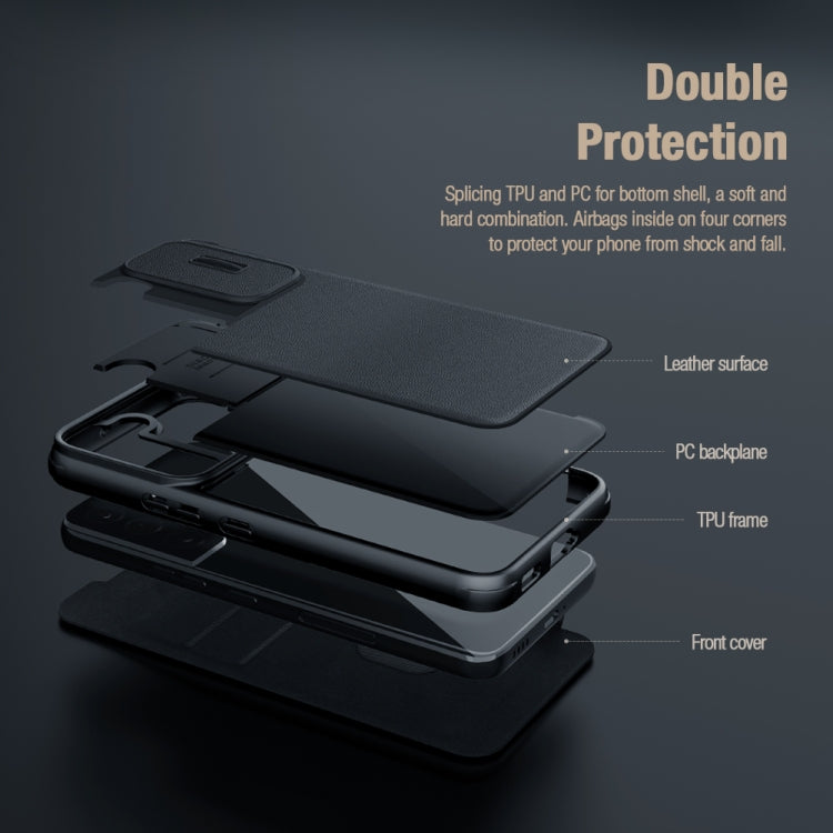 For Samsung Galaxy S22+ 5G NILLKIN QIN Series Pro Sliding Camera Cover Design Leather Phone Case(Blue) - free shipping - PMC TechLife - Order now!