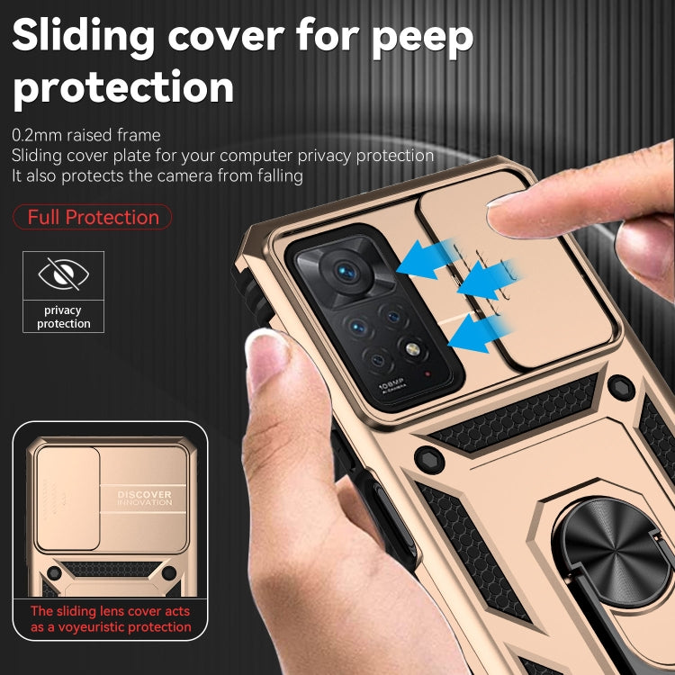 For Xiaomi Redmi Note 11 Pro Global Sliding Camshield Holder Phone Case(Gold) - Redmi Note 11 Pro Case by PMC Jewellery | Online Shopping South Africa | PMC Jewellery