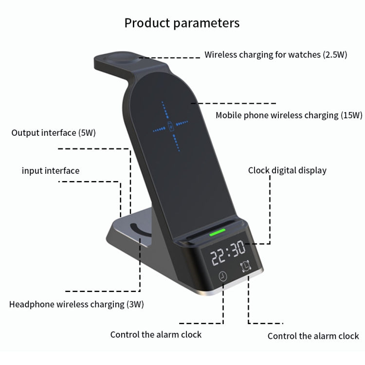 H36 6 in 1 15W Alarm Clock Digital Display Magsafe Magnetic Wireless Charger for Mobile Phones / AirPods / iWatch -  by PMC TechLife | Online Shopping South Africa | PMC TechLife