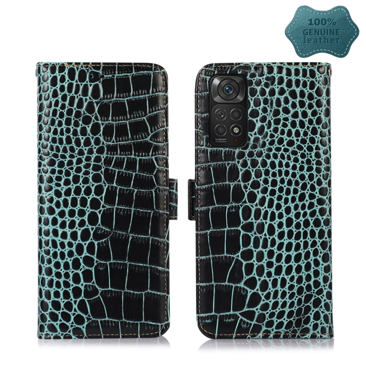 For Xiaomi Redmi Note 11 4G/11S 4G Global Crocodile Top Layer Cowhide Leather Phone Case(Green) - Xiaomi Cases by PMC Jewellery | Online Shopping South Africa | PMC Jewellery