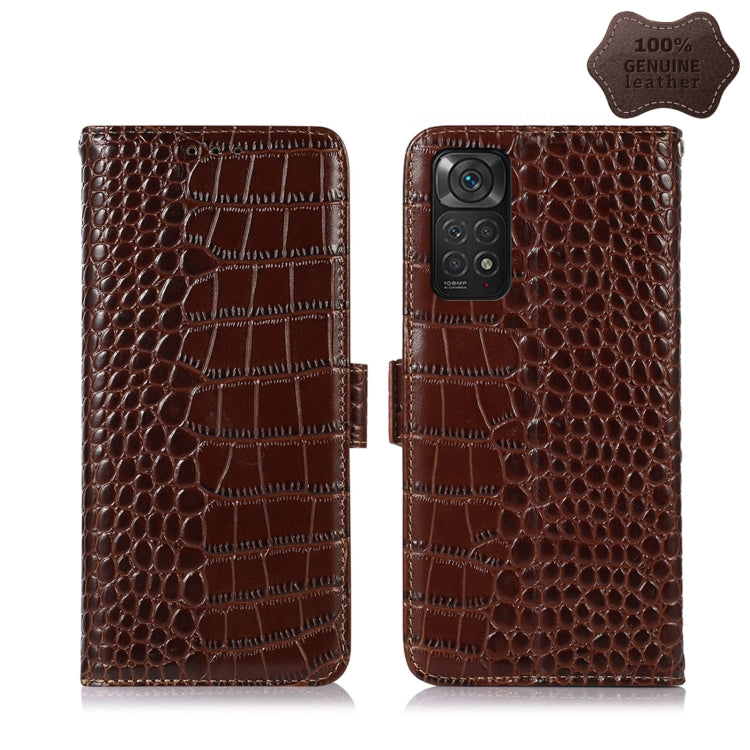 For Xiaomi Redmi Note 11 4G/11S 4G Global Crocodile Top Layer Cowhide Leather Phone Case(Brown) - Xiaomi Cases by PMC Jewellery | Online Shopping South Africa | PMC Jewellery