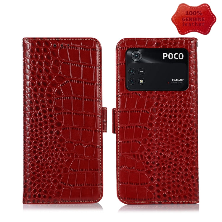 For Xiaomi Poco M4 Pro 4G Crocodile Top Layer Cowhide Leather Phone Case(Red) - Xiaomi Cases by PMC Jewellery | Online Shopping South Africa | PMC Jewellery