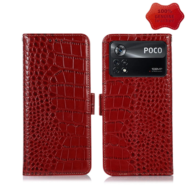 For Xiaomi Poco X4 Pro 5G Crocodile Top Layer Cowhide Leather Phone Case(Red) - Xiaomi Cases by PMC Jewellery | Online Shopping South Africa | PMC Jewellery