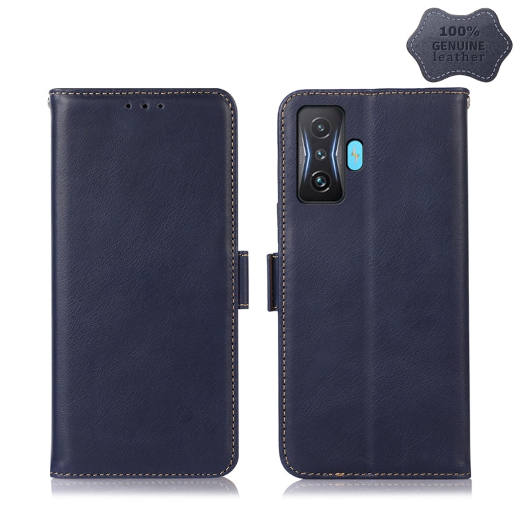 For Xiaomi Redmi K50 Gaming Crazy Horse Top Layer Cowhide Leather Phone Case(Blue) - Xiaomi Cases by PMC Jewellery | Online Shopping South Africa | PMC Jewellery