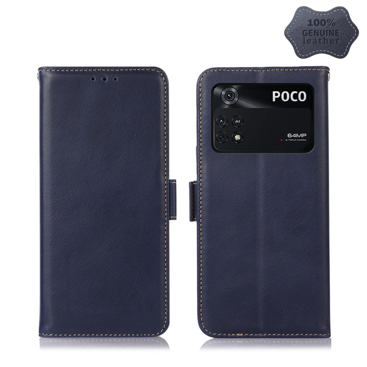 For Xiaomi Poco M4 Pro 4G Crazy Horse Top Layer Cowhide Leather Phone Case(Blue) - Xiaomi Cases by PMC Jewellery | Online Shopping South Africa | PMC Jewellery