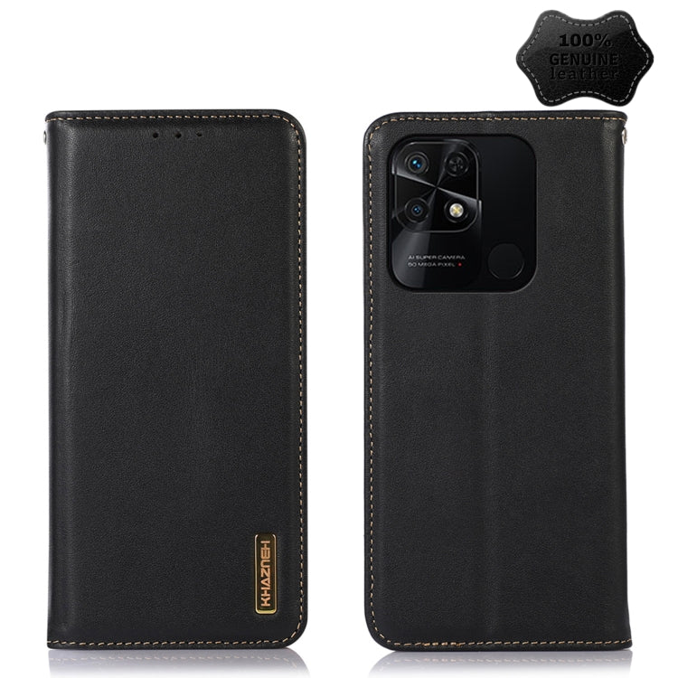 For Xiaomi Redmi 10C / 10 India KHAZNEH Nappa Top Layer Cowhide Leather Phone Case(Black) - Xiaomi Cases by PMC TechLife | Online Shopping South Africa | PMC TechLife
