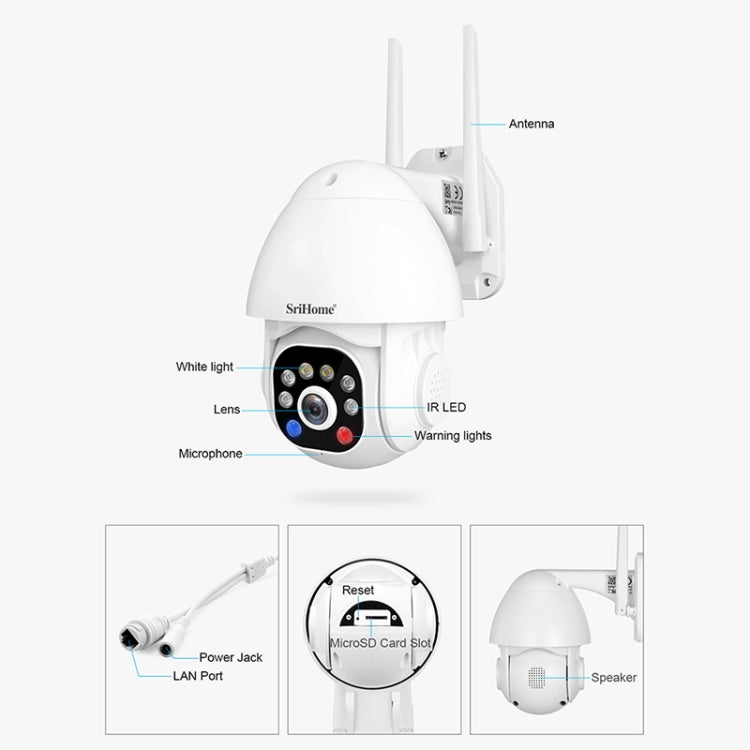 SriHome SH039B 3MP Sound and Light Alarm IP66 Waterproof Dome Camera, EU Plug - Dome Camera by SriHome | Online Shopping South Africa | PMC Jewellery | Buy Now Pay Later Mobicred