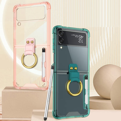 For Samsung Galaxy Z Flip3 5G GKK Shockproof Airbag Phone Case with Ring Holder & Stylus Pen(Transparent Pink) - Galaxy Phone Cases by GKK | Online Shopping South Africa | PMC Jewellery