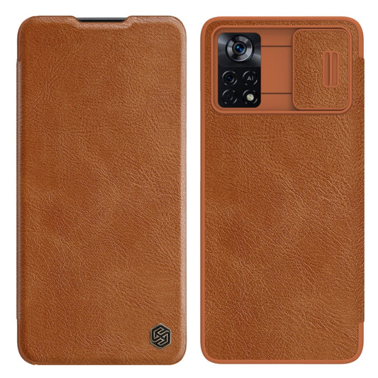 For Xiaomi Poco X4 Pro 5G NILLKIN QIN Series Pro Sliding Camera Cover Leather Phone Case(Brown) - Xiaomi Cases by NILLKIN | Online Shopping South Africa | PMC Jewellery