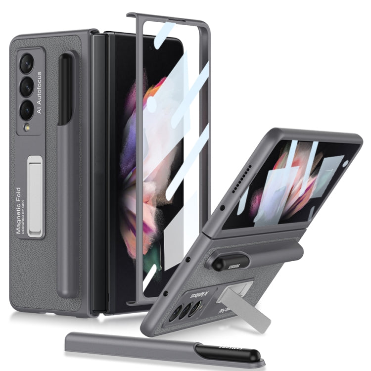 For Samsung Galaxy Z Fold3 5G GKK Ultra-thin Shockproof Leather Protective Case with Holder & Pen Slots(Grey) - Galaxy Phone Cases by GKK | Online Shopping South Africa | PMC Jewellery