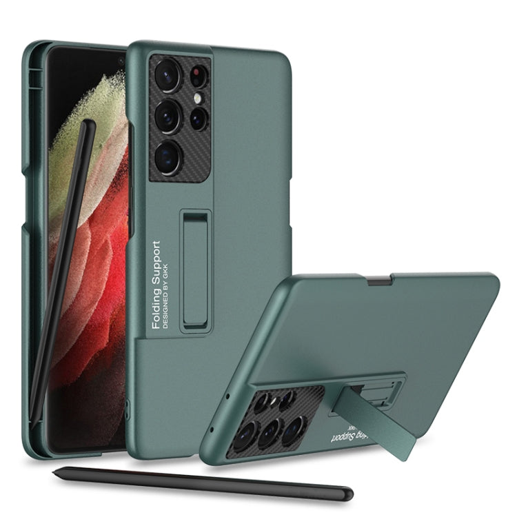For Samsung Galaxy S21 Ultra 5G GKK Ultra-thin Shockproof Phone Case with Holder & Pen Slots & Stylus Pen(Forest Green) - Galaxy S21 Ultra 5G Cases by GKK | Online Shopping South Africa | PMC TechLife | Buy Now Pay Later Mobicred