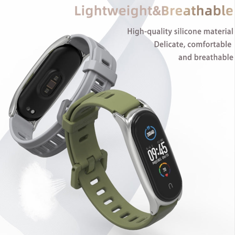 For Xiaomi Mi Band 6 / 5 / 4 / 3 Mijobs Flat Hole Silicone Watch Band, Style:Plus Case(Midnight Blue+Silver) - Watch Bands by MIJOBS | Online Shopping South Africa | PMC TechLife | Buy Now Pay Later Mobicred