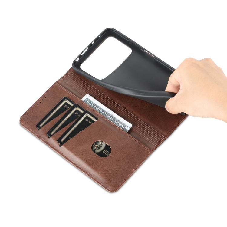 For Xiaomi POCO X4 Pro 5G AZNS Magnetic Calf Texture Leather Phone Case(Dark Brown) - Xiaomi Cases by AZNS | Online Shopping South Africa | PMC TechLife | Buy Now Pay Later Mobicred