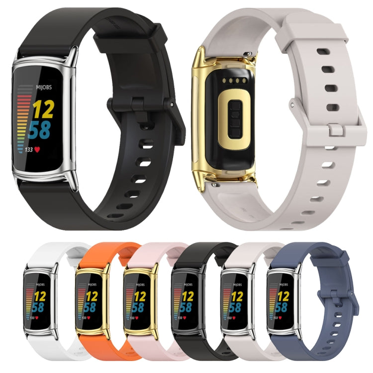 For Fitbit Charge 5 / Charge 6 Mijobs Soft Silicone  Watch Band(Black+Silver) - free shipping - PMC TechLife - Order now!