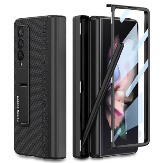 For Samsung Galaxy Z Fold3 5G GKK Magnetic Hinge Plain Leather Phone Flip Case with Pen Box(Carbon Fiber Texture) - Galaxy Phone Cases by GKK | Online Shopping South Africa | PMC Jewellery