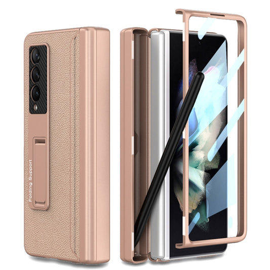 For Samsung Galaxy Z Fold3 5G GKK Magnetic Hinge Plain Leather Phone Flip Case with Pen Box(Mist Gold) - Galaxy Phone Cases by GKK | Online Shopping South Africa | PMC Jewellery