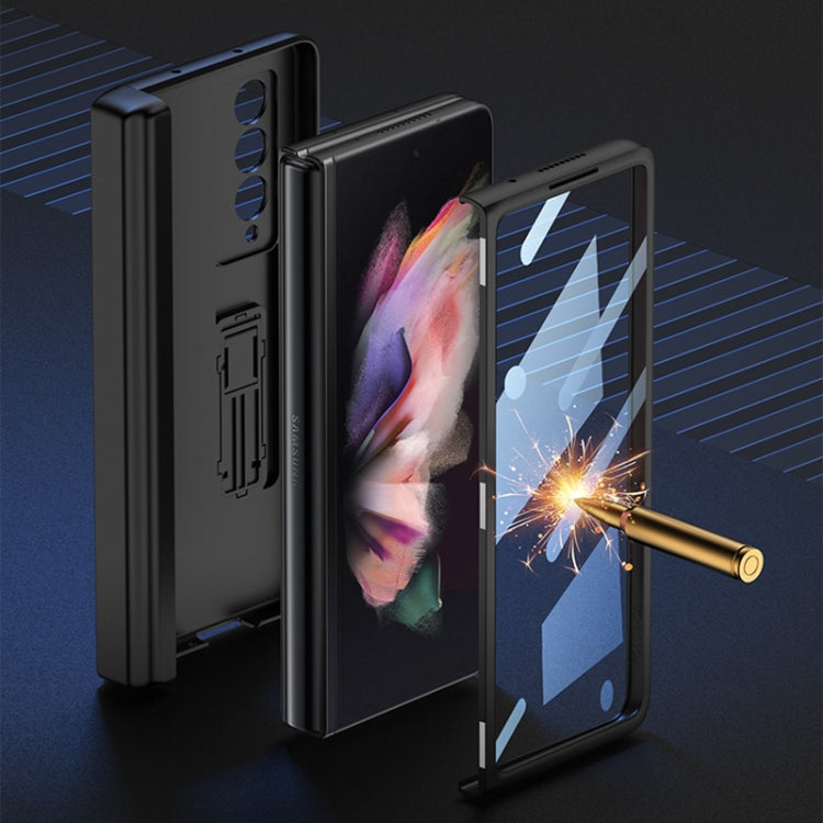 For Samsung Galaxy Z Fold3 5G GKK Magnetic Hinge Plain Leather Phone Flip Case with Pen Box(Carbon Fiber Texture) - Galaxy Phone Cases by GKK | Online Shopping South Africa | PMC Jewellery