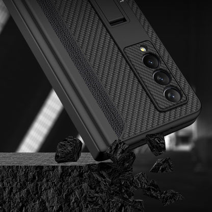 For Samsung Galaxy Z Fold3 5G GKK Magnetic Hinge Plain Leather Phone Flip Case with Pen Box(Carbon Fiber Texture) - Galaxy Phone Cases by GKK | Online Shopping South Africa | PMC Jewellery