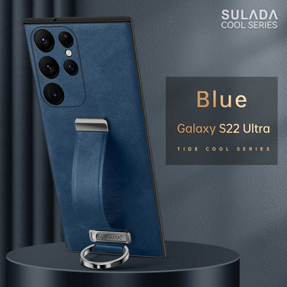 For Samsung Galaxy S22 Ultra 5G SULADA Cool Series PC + Leather Texture Skin Feel Shockproof Phone Case(Blue) - Galaxy S22 Ultra 5G Cases by SULADA | Online Shopping South Africa | PMC Jewellery