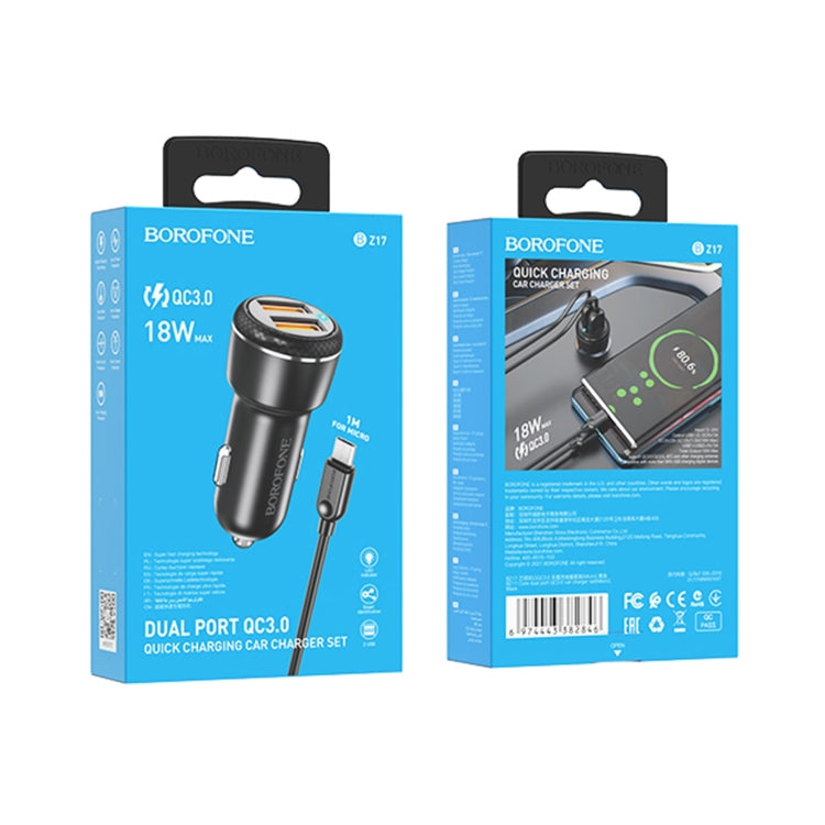 Borofone BZ17 Dual USB Ports QC3.0 Car Charger with Micro USB Charging Cable(Black) - Car Charger by Borofone | Online Shopping South Africa | PMC Jewellery