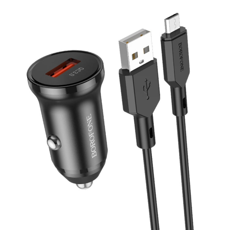 Borofone BZ18 Single USB Port QC3.0 Car Charger with Micro USB Charging Cable(Black) - Car Charger by Borofone | Online Shopping South Africa | PMC Jewellery