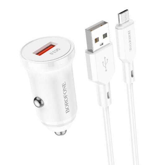 Borofone BZ18 Single USB Port QC3.0 Car Charger with Micro USB Charging Cable(White) - Car Charger by Borofone | Online Shopping South Africa | PMC Jewellery