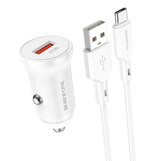 Borofone BZ18 Single USB Port QC3.0 Car Charger with Type-C / USB-C Charging Cable(White) - Car Charger by Borofone | Online Shopping South Africa | PMC Jewellery