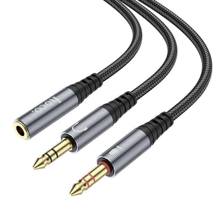 hoco UPA21 2 in 1 3.5mm Female to 2 x Male Headset Audio Adapter Cable(Metal Grey) - Cable & Splitter by hoco | Online Shopping South Africa | PMC Jewellery