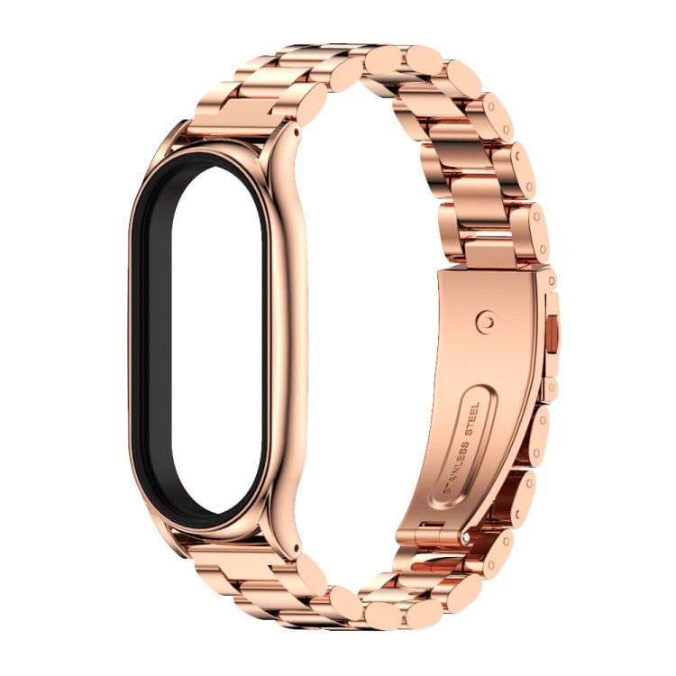 For Xiaomi Mi Band 7 / 7 NFC MIJOBS Three-Bead Metal Plus Stainless Steel Watch Band(Rose Gold) - Watch Bands by MIJOBS | Online Shopping South Africa | PMC TechLife | Buy Now Pay Later Mobicred
